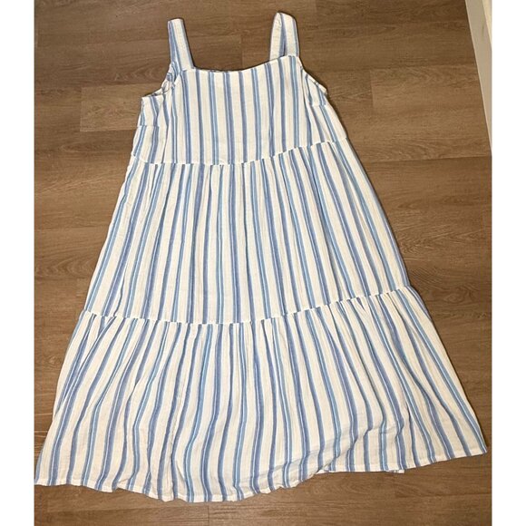 J.Jill 100% Cotton Blue White Striped Sundress Size 4X Tiered Maxi Dress Boho‎ - Picture 6 of 7